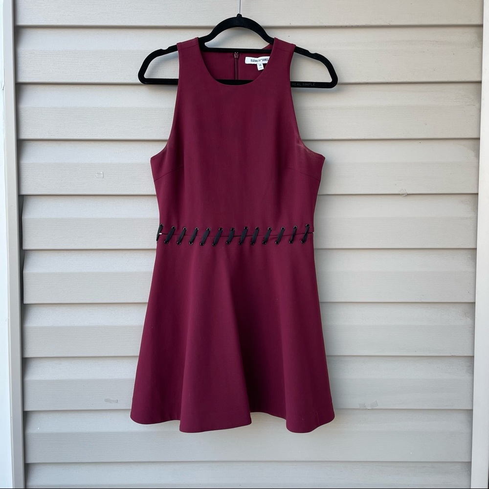 Elizabeth & James Burgundy Mini Skater Dress with Whipstitch Waist Size 10